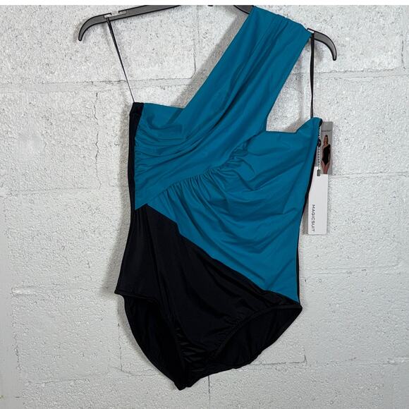 Magicsuit Solids Colorblock Goddess One-Piece swim  Turquoise/black 16XL - Picture 1 of 11